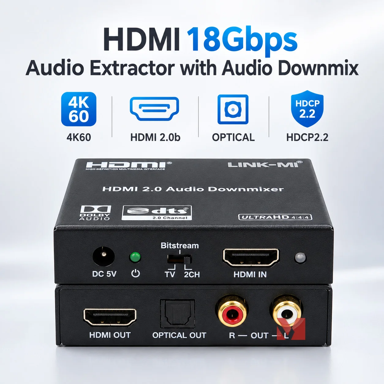 HDMI Audio Extractor 4K60Hz 18Gbps HDMI 2.0b Audio Converter SPDIF Optical Analog Audio HDR HDCP 2.2 CEC Pass Through