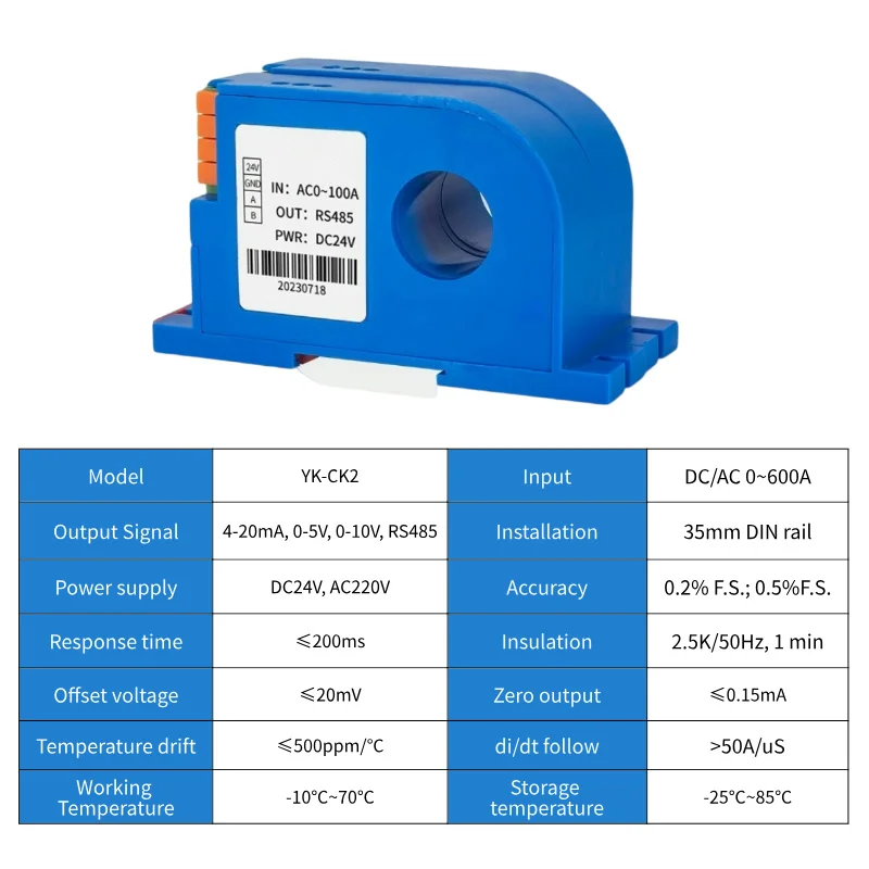 AC Hall Effect Current Sensor Digital Current Sensor 300 amp Current Sensor Transducer with 0-10V 4-20ma rs485 Output