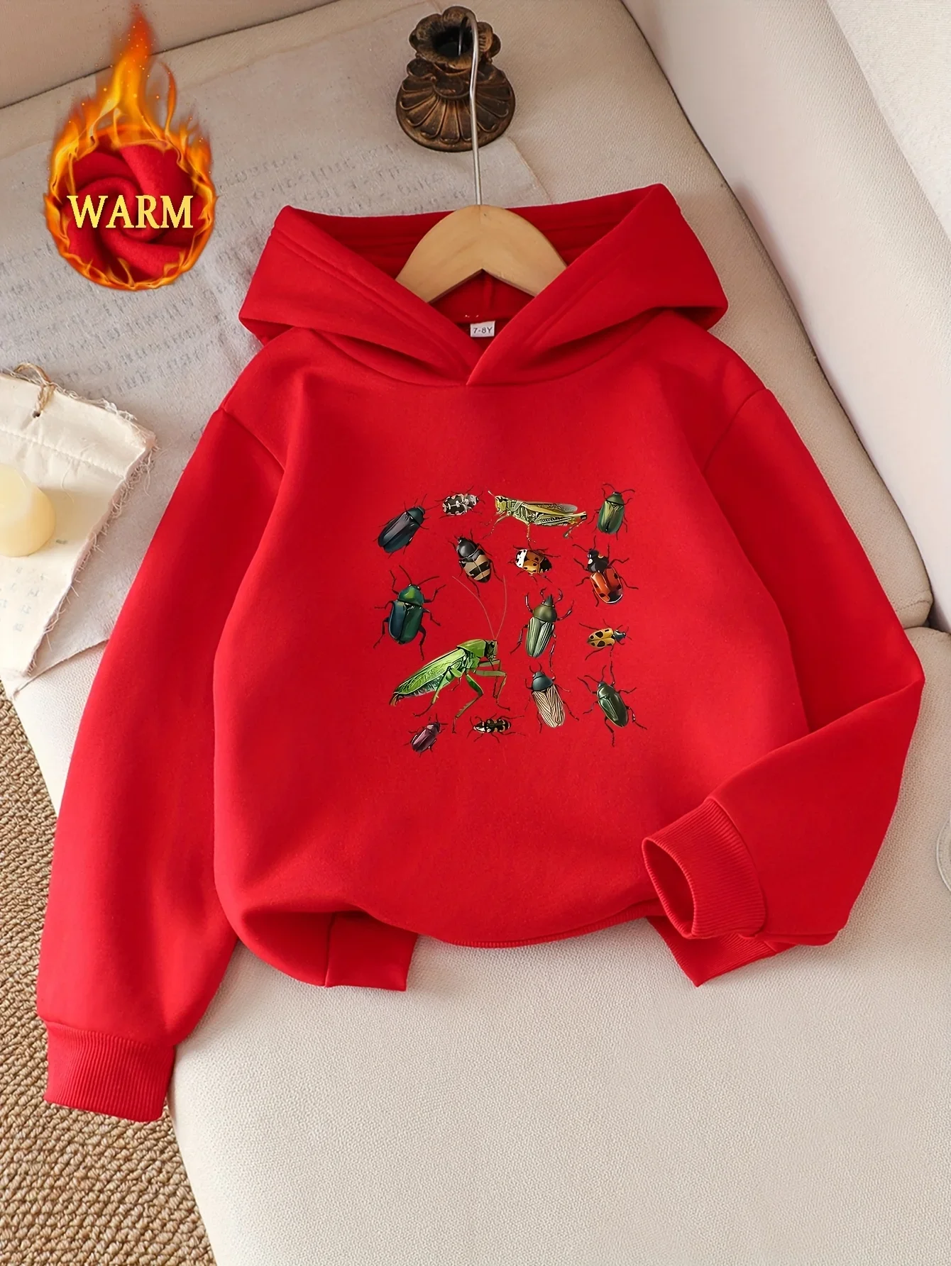 Kids Boys Girls Insects Graphic Hoodie Black Printed Beetle Sweatshirt Warm School Clothes Birthday Present Autumn Tops