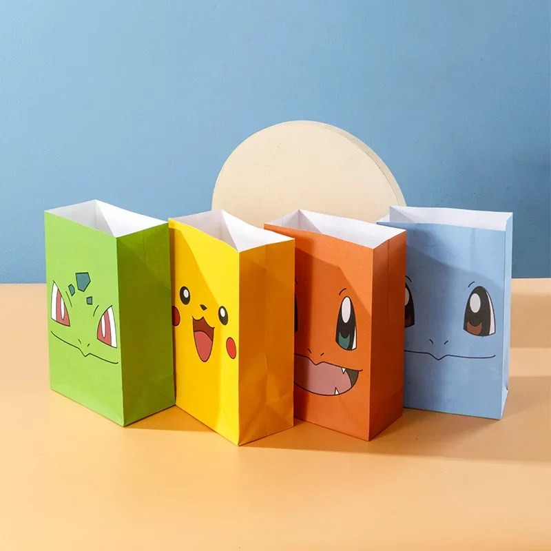 10pcs New Pikachu Pokemon Charmander Birthday Party Decor Candy Gift Bag Snack Paper Cartoon Gift Supplies