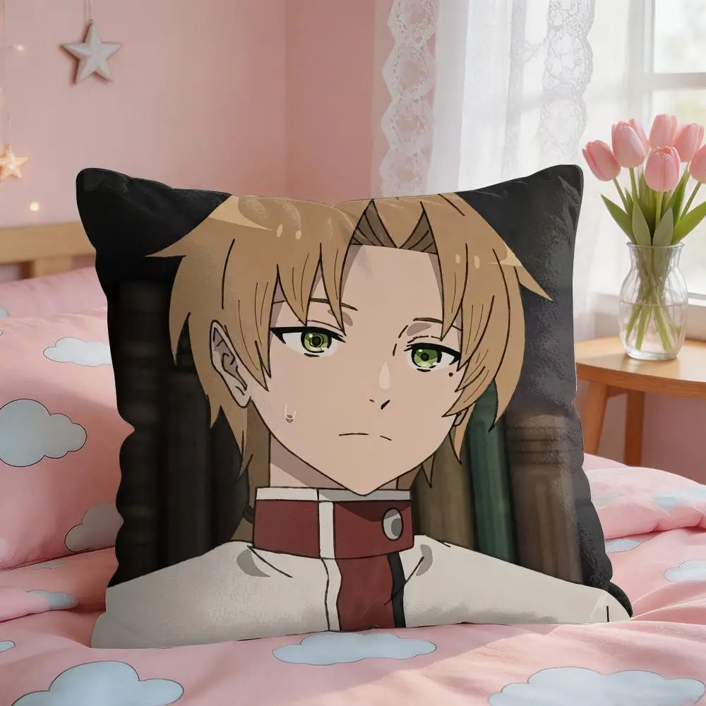 M-Mushoku T-Tensei Anime Cushion Cover Square Short Plush Pillow Case Living Room Sofa Home Decor Funda 40X40