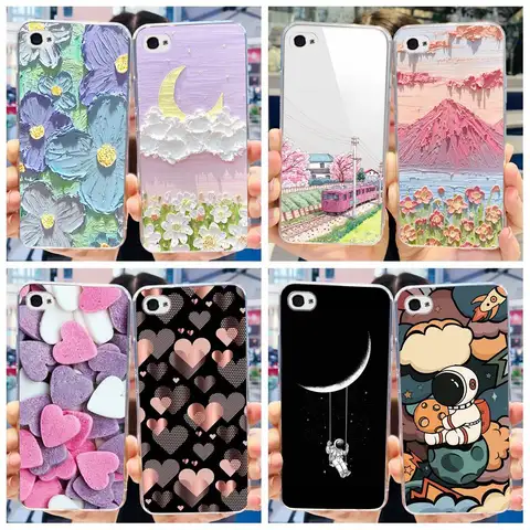 For Apple iPhone 4 Case Popular Flower Astronaut Clear Funda Soft Silicone Cover For iPhone 4s 4 s Bumper for iPhone4 Coque Capa