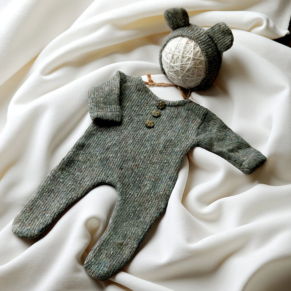 Newborn Boy Photo Prop Suit 0-3 Months Soft Knitted Romper  Hat Cute Bebe Studio Photography Costume Infant Baby Accessories