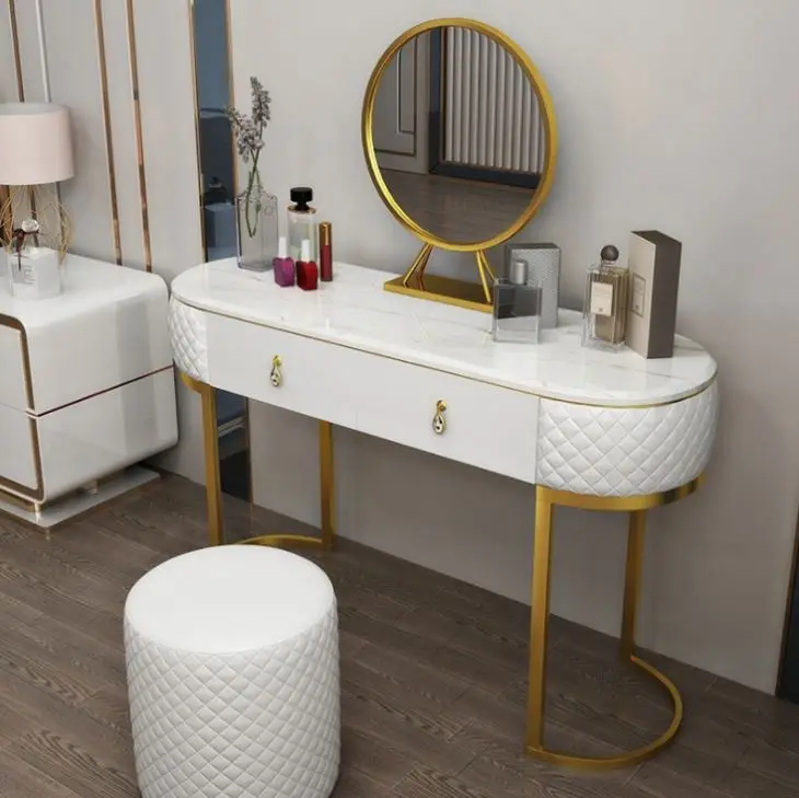 

Postmodern Dresser Bedroom Ins Marble Light Luxury Dresser Simple Stainless Steel Dressing Table Combination