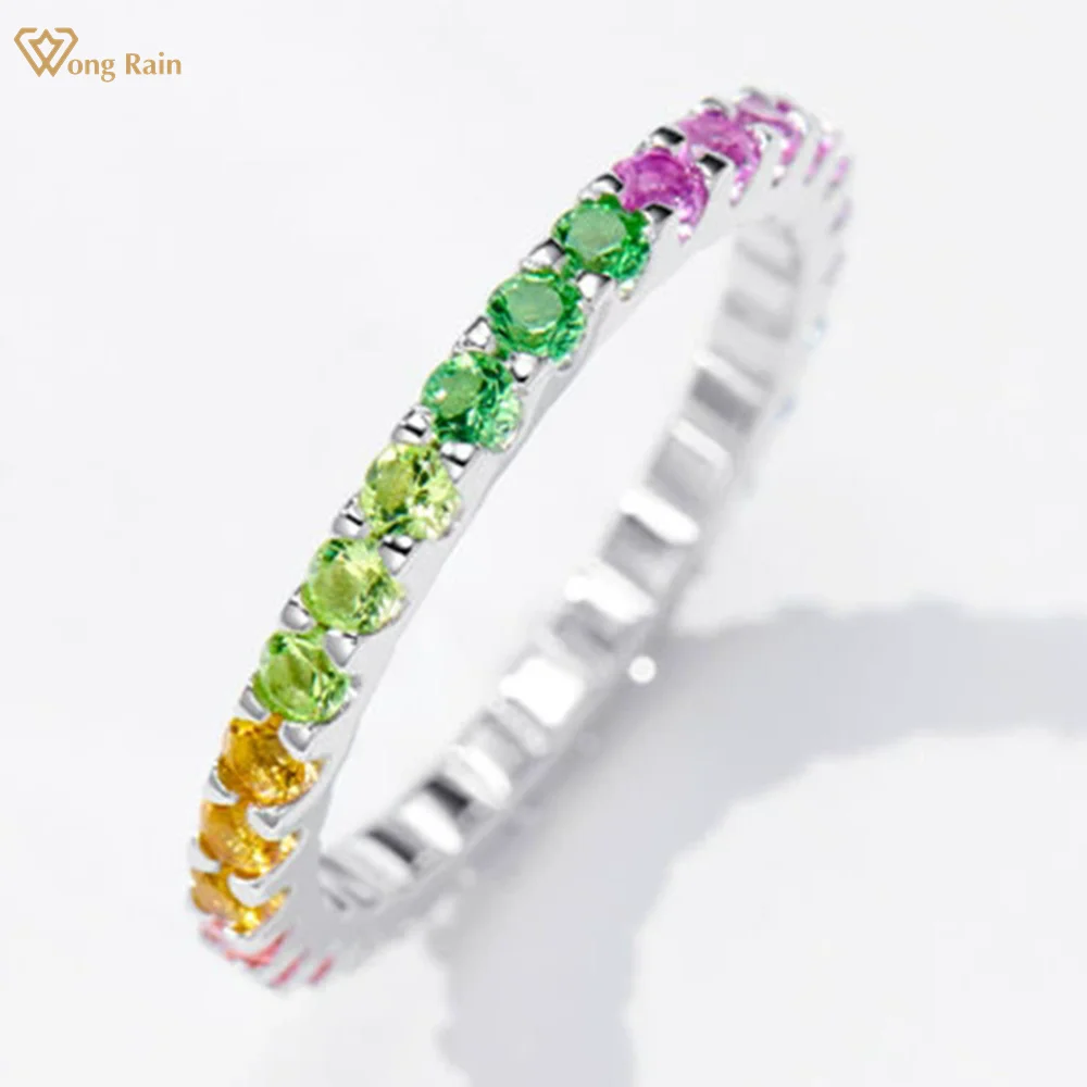 

Wong Rain Solid 925 Sterling Silver Colorful Lab Sapphire Gemstone Row Ring for Women Fine Jewelry Wedding Band Gifts Wholesale