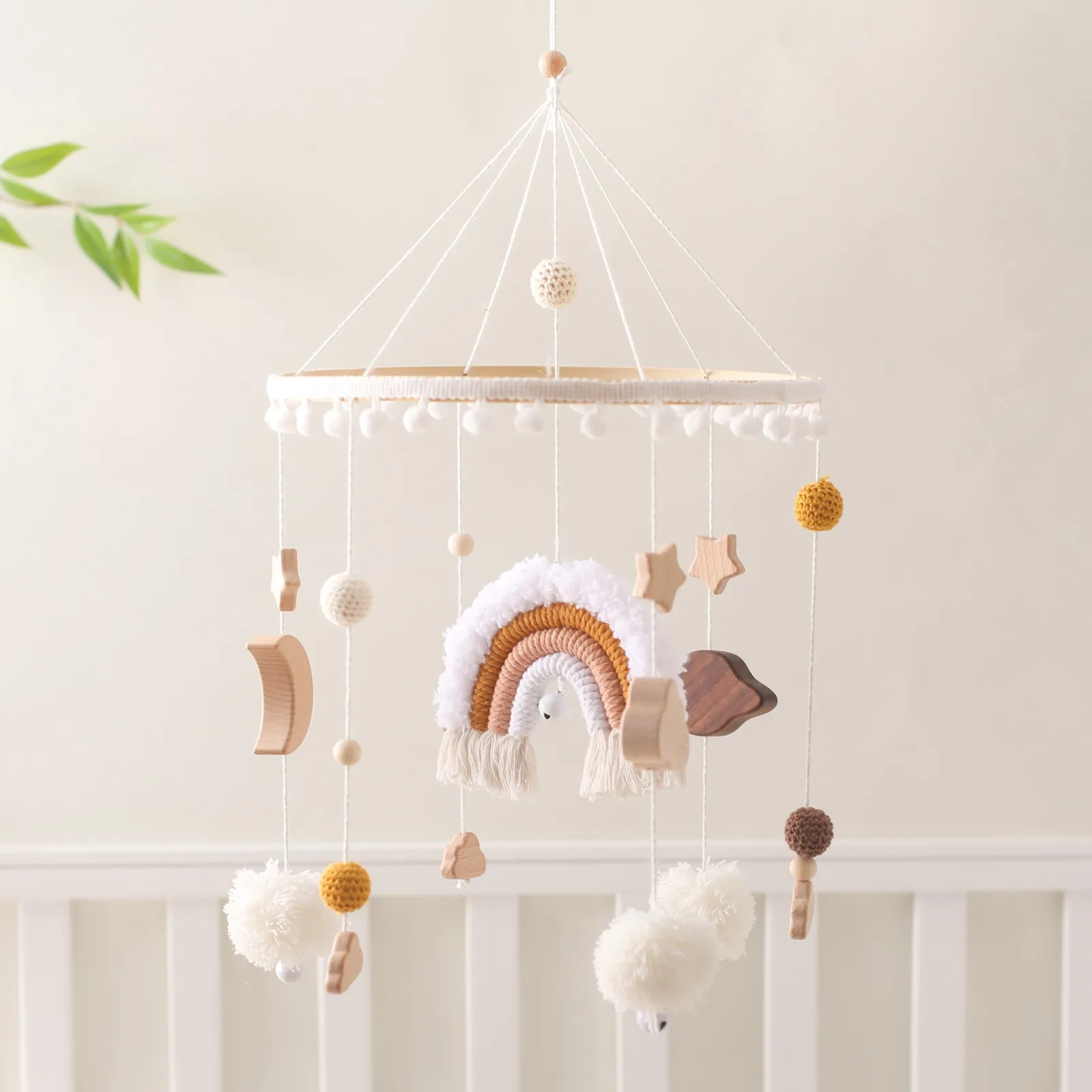 Baby Mobile Holder Upgraded Wooden Arch Baby Gym with Crochet Rattle Toys for Newborns 0-12 Months Baby Shower Gift