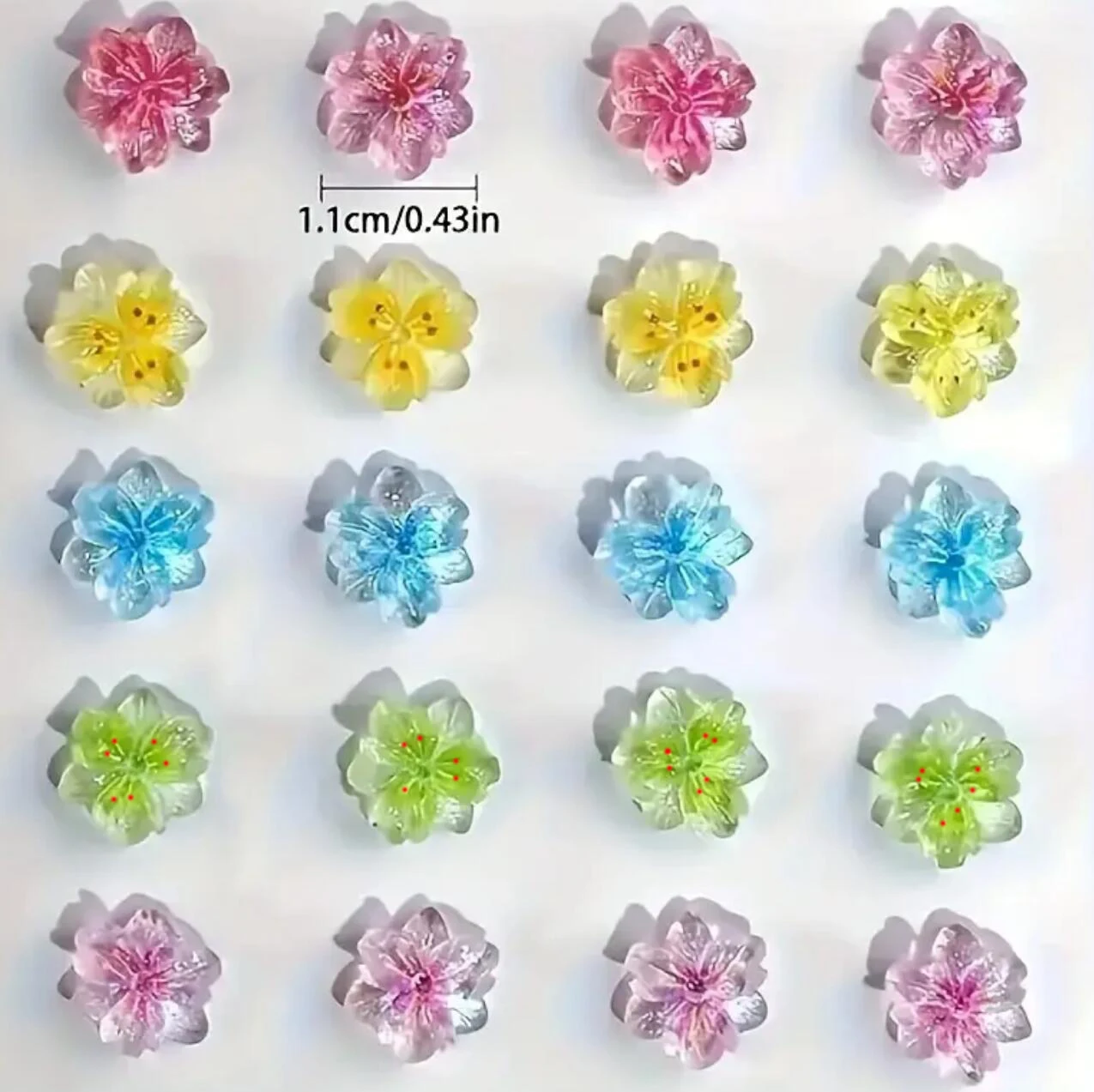 50Pcs 3D Ice Translucent Lily Flower Nail Charm Resin Gradient Cherry Blossom Nail Art Rhinestone DIY Floral Manicure Decoration