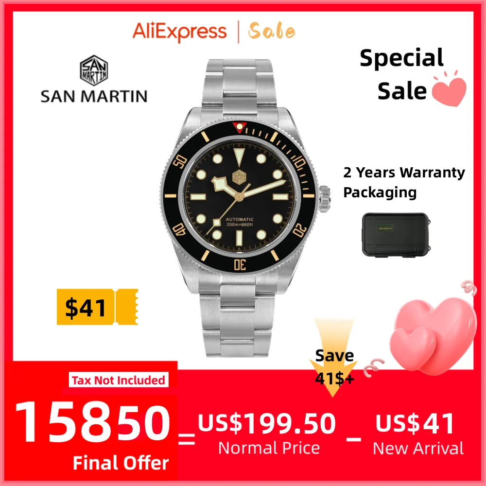 San Martin 40mm NH35 Automatic Men Diving Watch 20ATM Waterproof BB58 Sapphire Wristwatch BGW-X1 C3 Luminous Clock Reloj SN0008C