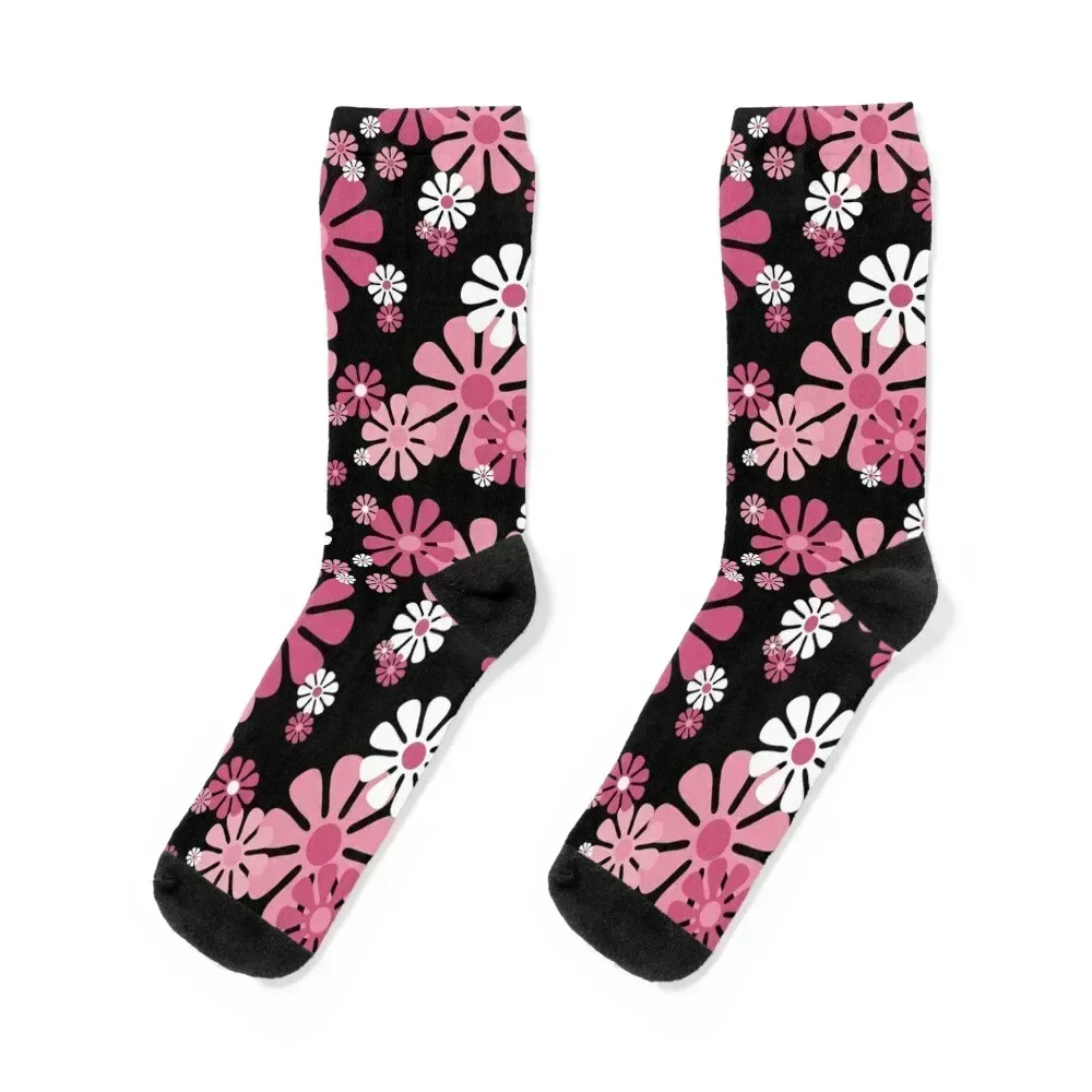 

1960's Retro Flowers in Pink and White - Mod Abstract Socks japanese fashion gift tennis designer Men Socks Women's