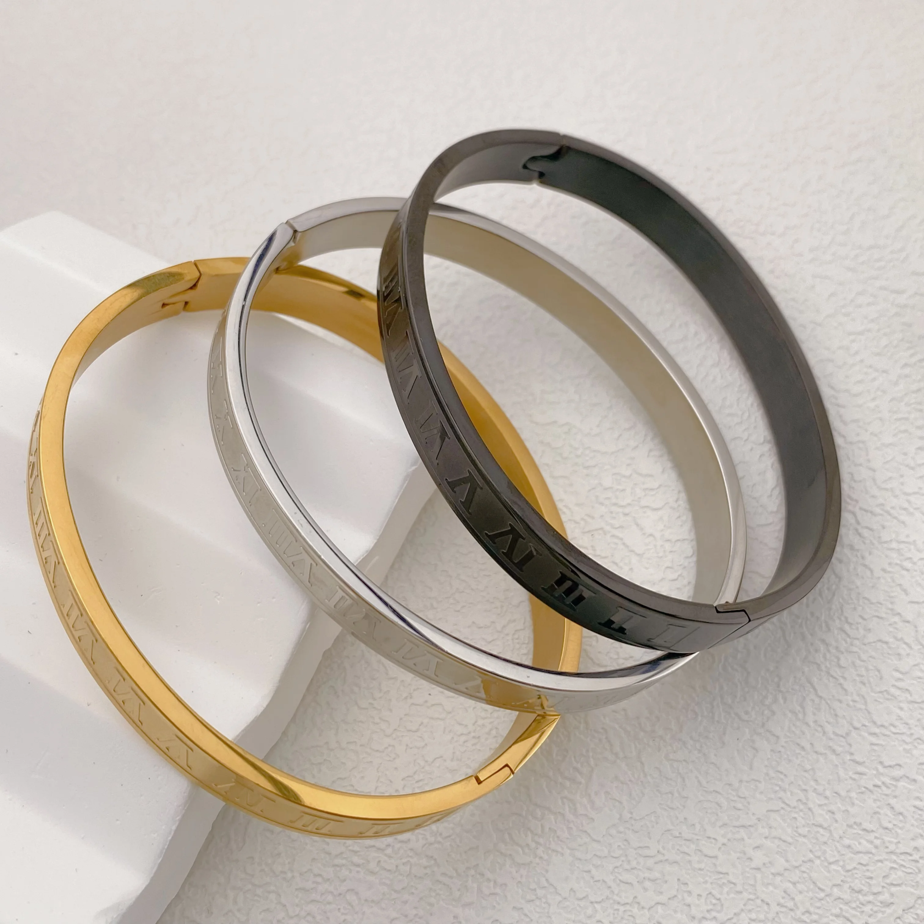 316L Stainless Steel Rome Hip-hop Punk Bangle Bracelet For Women Lover Wedding Jewelry Gift