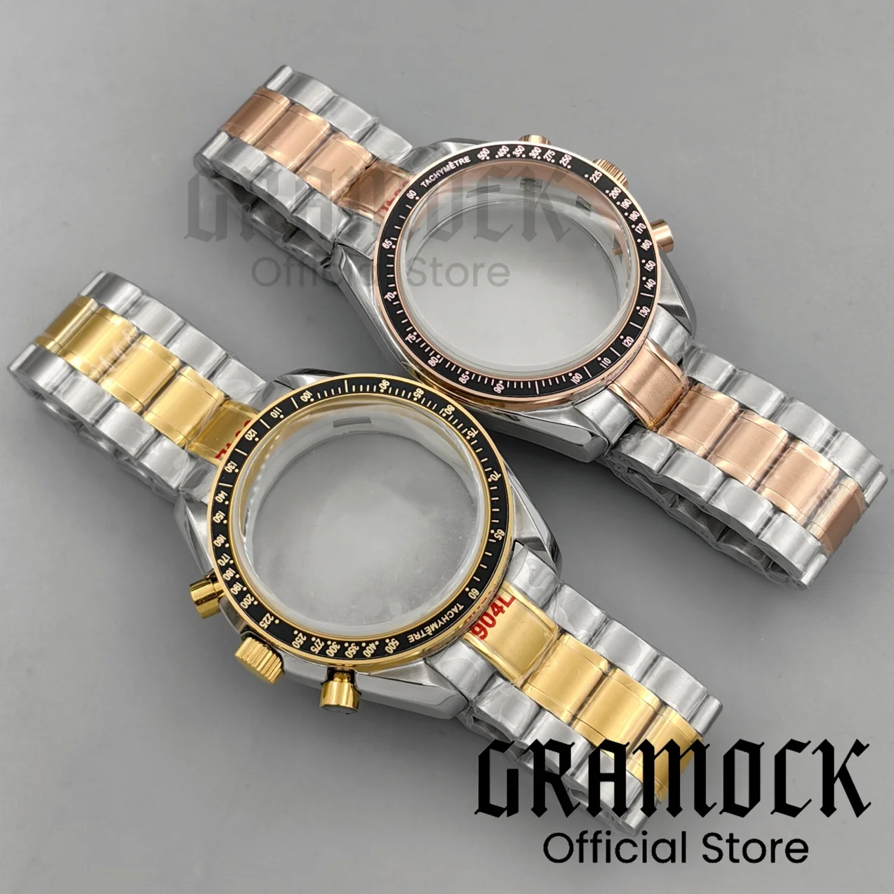 40mm Chronograph Two Tone Gold/Rose Gold Multifunctional Watch Case Steel Strap Fit VK63 VK64 Quartz Movement Watch Accessories