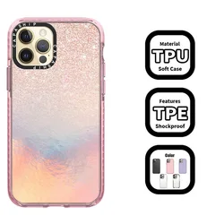 Shockproof Phone Case For Iphone 11 12 13 14 15 Pro Max Ins Pink Snowy Mountain Setting Sun Soft Funda X XR XS 7 8 Plus 7+ Cover