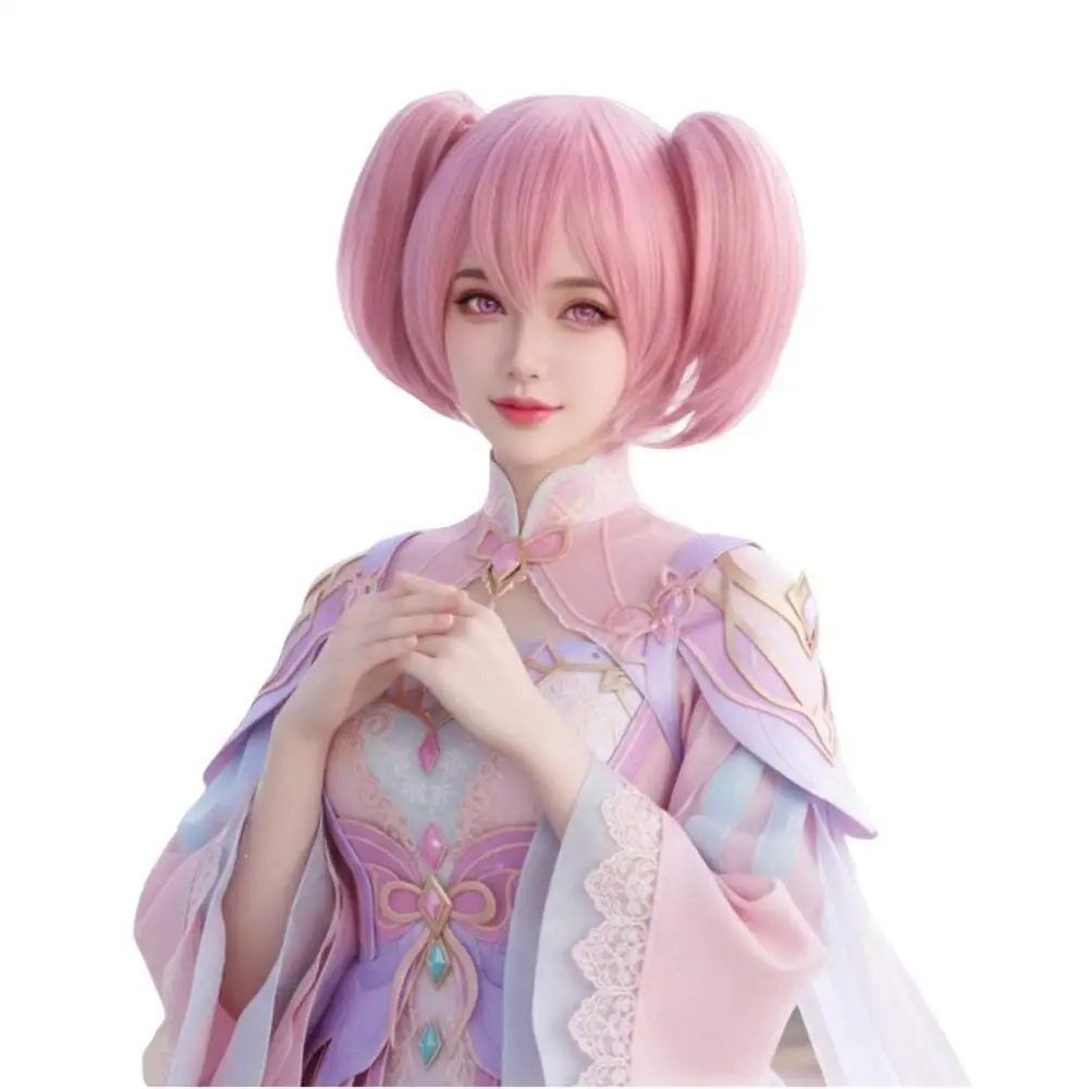 Nuevo 2026 Anime Madoka Kaname Cosplay peluca rosa 30CM doble cola de caballo estilo corto con gorro de peluca gratis pelo sintético resistente mujeres