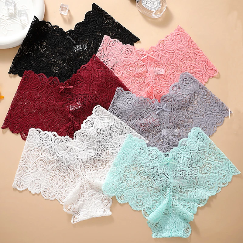 4 قطعة النساء منخفضة الارتفاع مثير رائعة الدانتيل السيدات اللباس الداخلي حجم كبير السروال الإناث سلس سراويل شبكة الملابس الداخلية لينة مريحة موجز