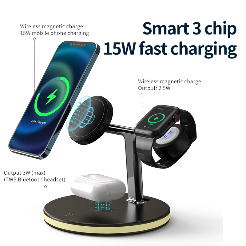 15W 3 in 1 QI Wireless Charger Stand for Smart Phone 13  Pro Watch headset Charging Dock Station Fast Wireless Charger Pad