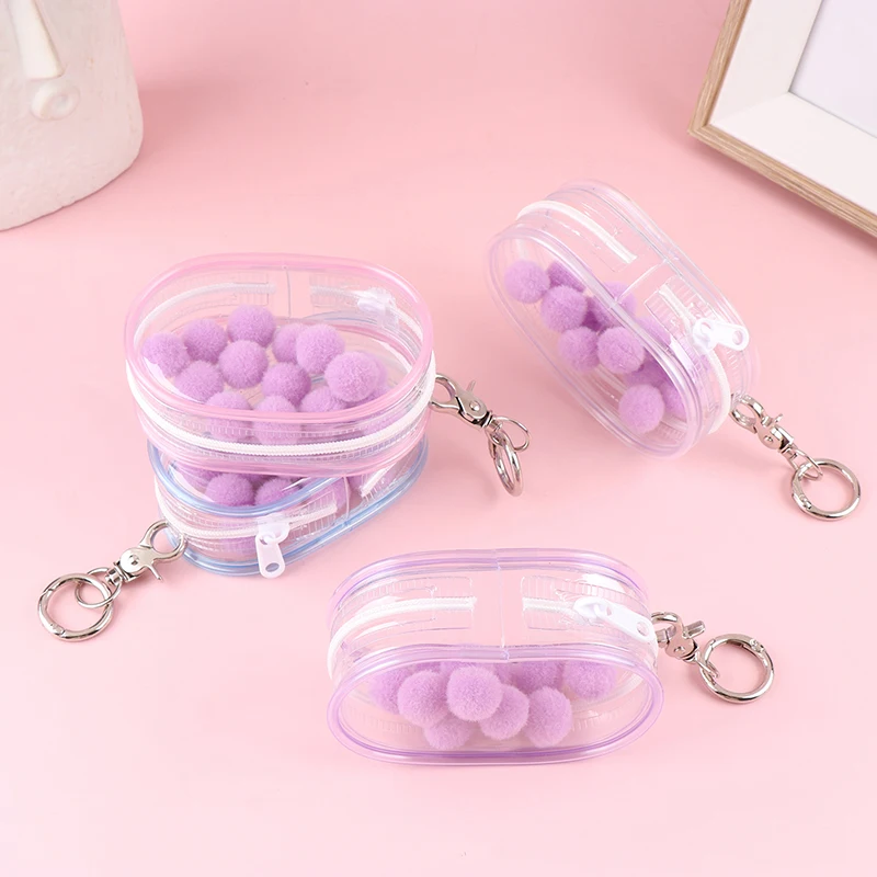 1Pc Jewelry Organizer Transparent Storage Box Pouch Mystery Box Plastic Box Cute Doll Bag With Keychain Dustproof Case