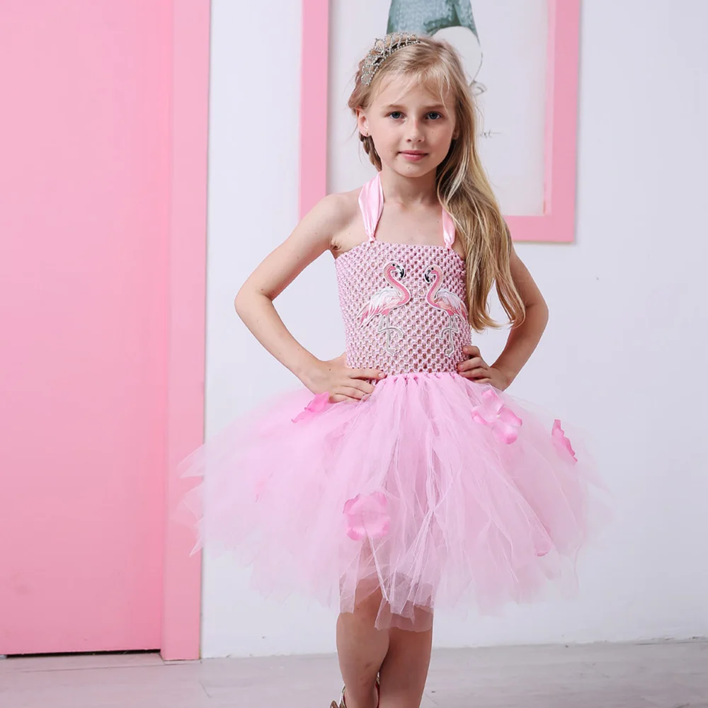 Vestido de tutú de flamenco sin mangas para niñas, vestido de tul para fiesta de verano, vestido esponjoso de princesa para cumpleaños, ropa para sesiones de fotos