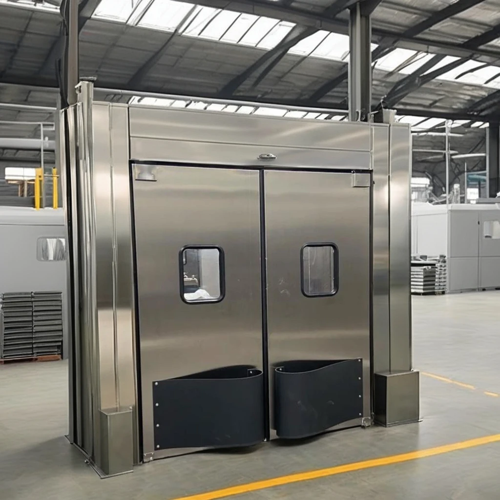 New Design Anti-collision Door Stainless Steel Impact Plate Double Glazed Aluminium Window Swing Traffic Door