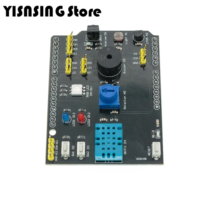 Papan sensor multifungsi 9 in 1, papan ekspansi DHT11 LM35 kelembaban suhu untuk Arduino UNO RGB LED IR penerima bel