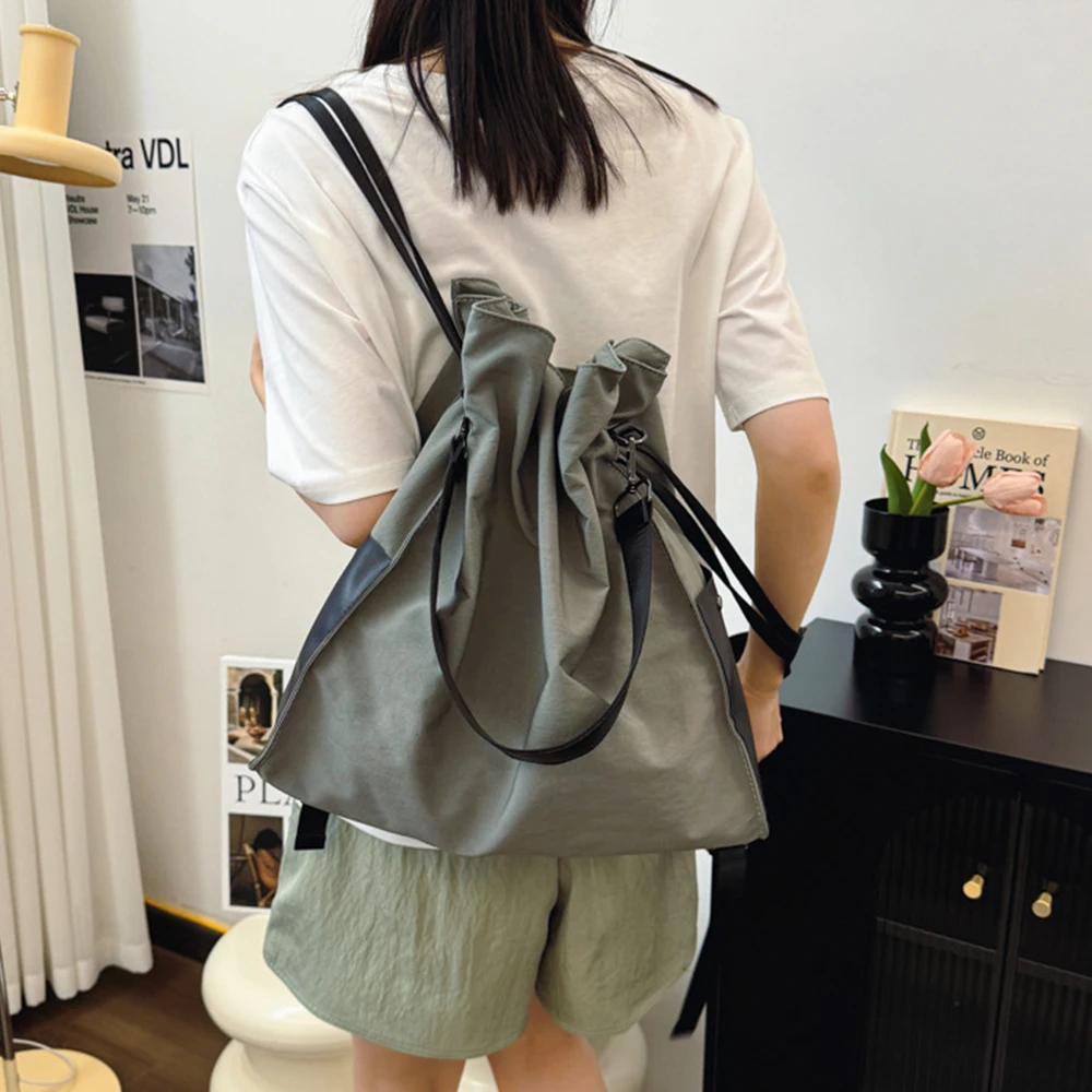 

Большая нейлоновая сумка на плечо на шнурке, повседневные лоскутные сумки-тоут для женщин, противоугонный рюкзак на молнии, школьная сумка унисекс