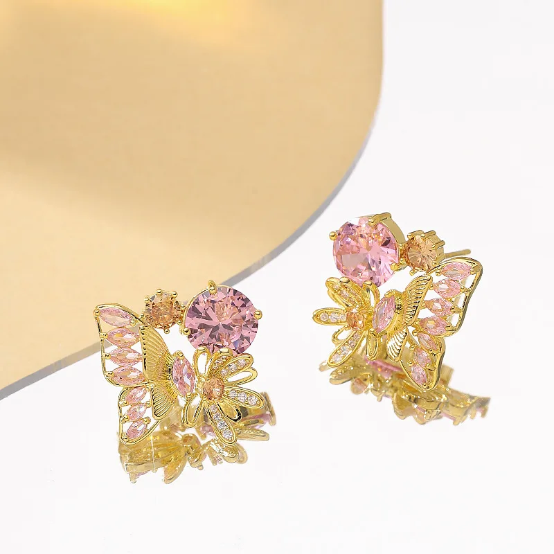 

Fashionable and exquisite full-diamond zircon butterfly earrings, elegant and simple earrings, light luxury and high-end earring