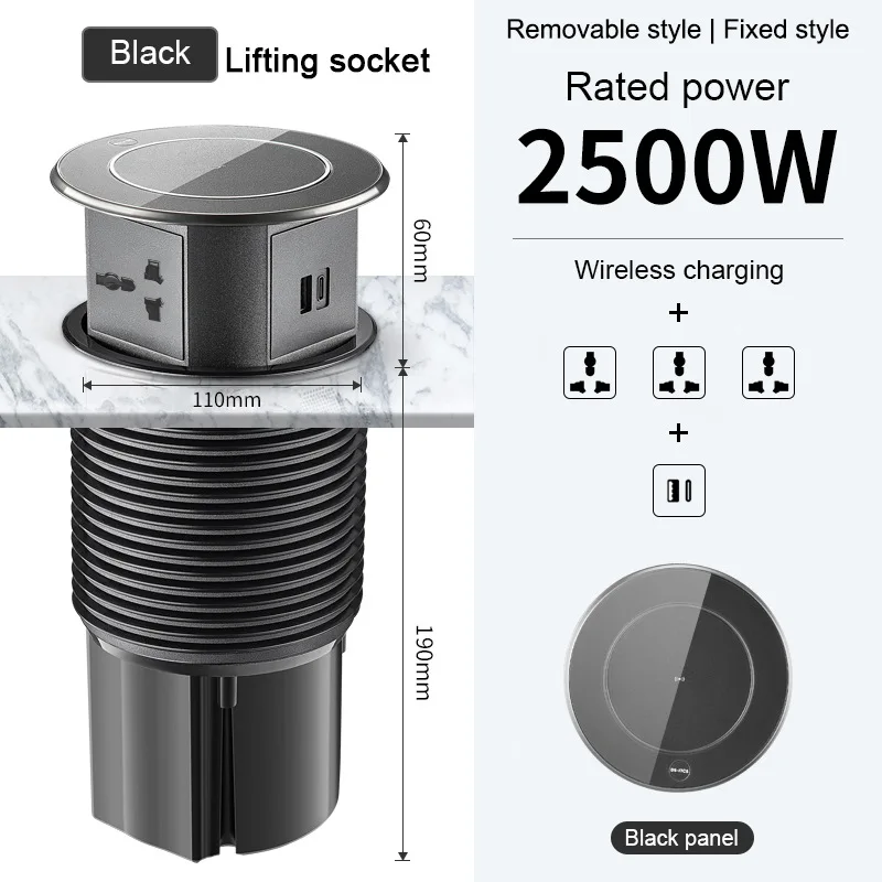 YINKA Smart Lift Socket Recessed Island Bar Cabinet Desk Wireless Charging Concealed Drain Plug UN Socketnew