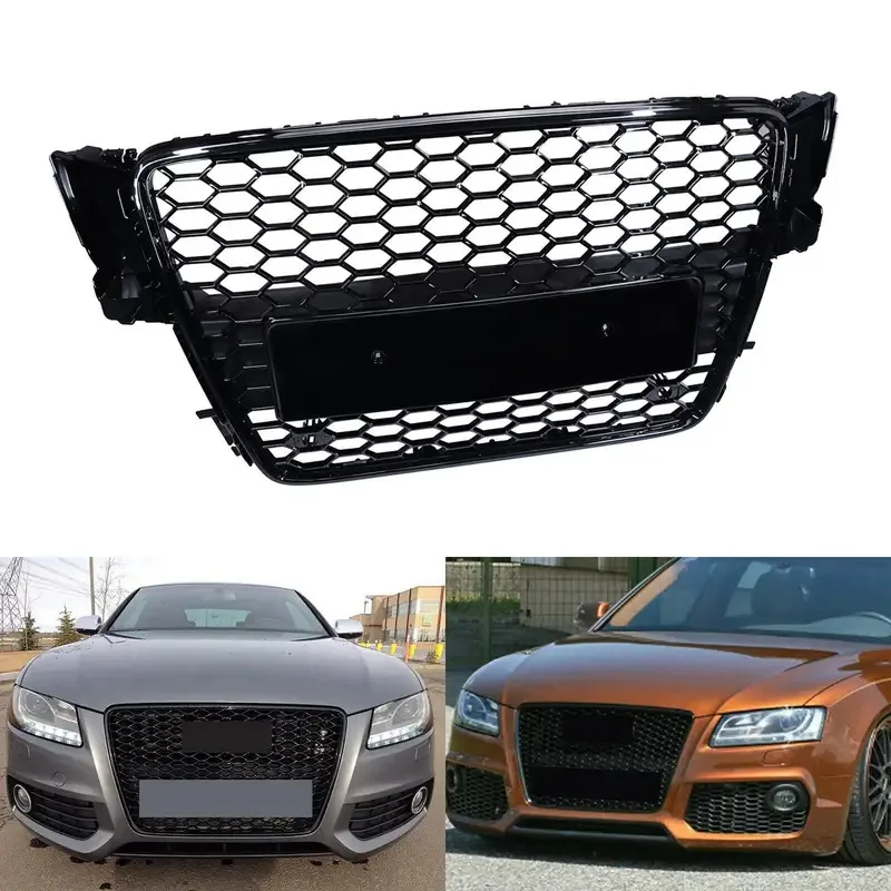 Gloss Black Honeycomb Mesh Radiator Front Bumper Grille For  A5 RS5 8T 08-12