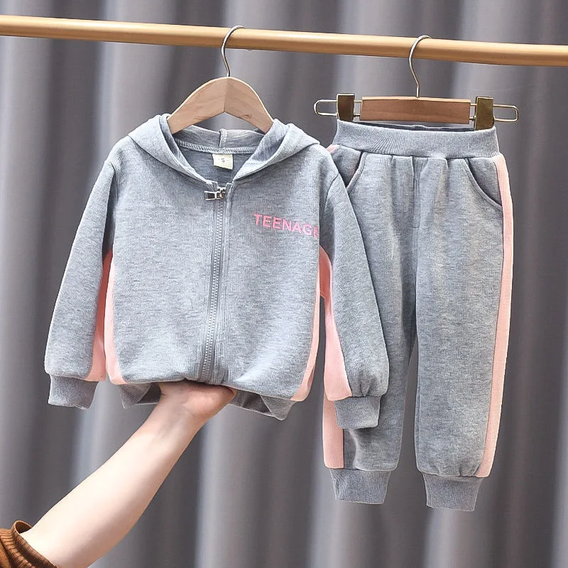 

Spring Summer Contrast Kids Tracksuit Jogger Set Full Zip Baby Girls Boys Hoodie+Sweatpant Sets Hooded Children Outfits 1-5Years