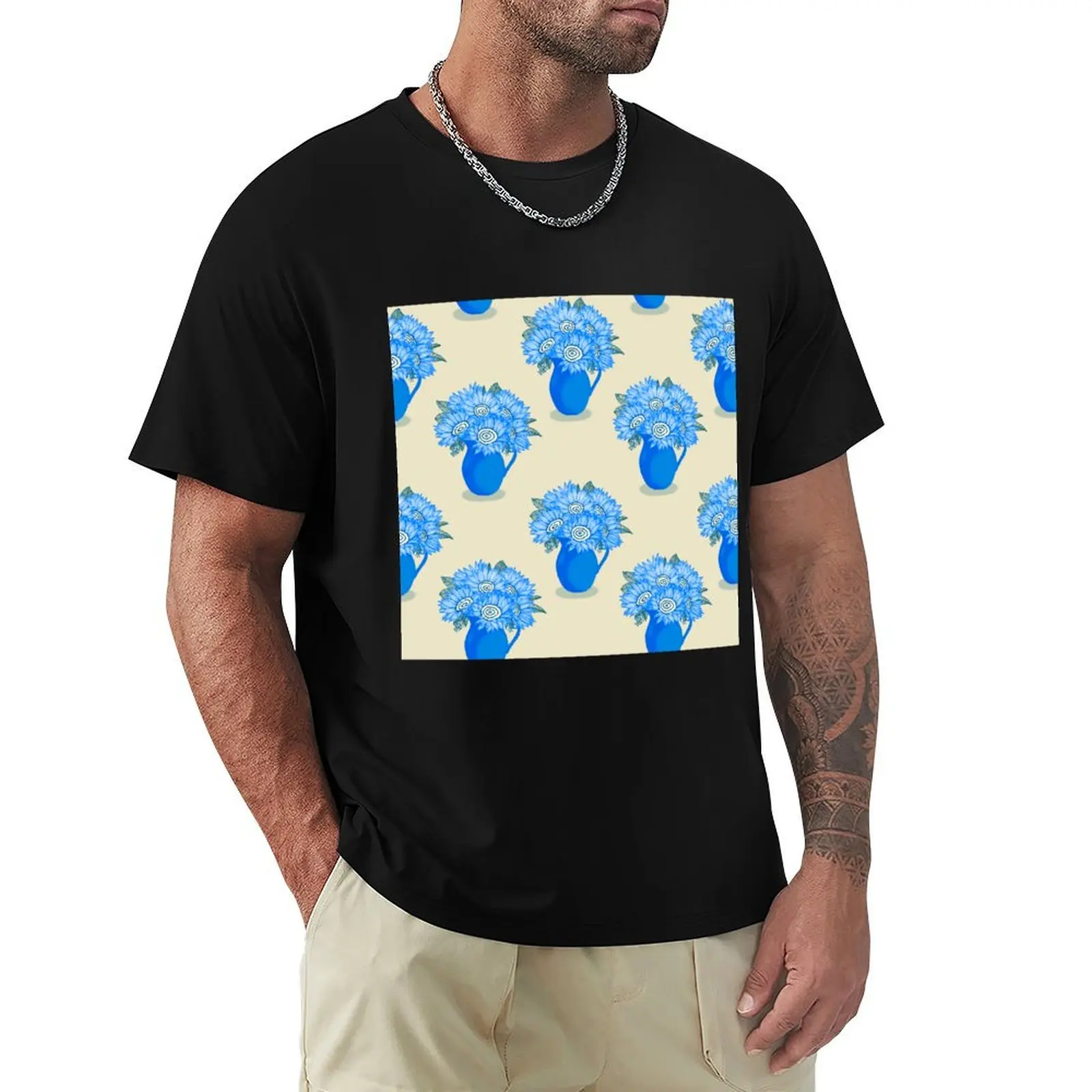 

Flowers in Vase - Cobalt Blue T-Shirt rapper graphic tees hippie clothes oversized t shirt men