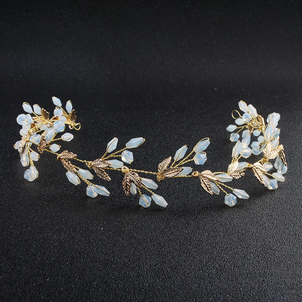 Women Leaf Bride Hair Vine Pearl Wedding Flower Headband Crystal Beads Bridesmaid Headdress Bridal Headpiece Hair Jewelry image 2