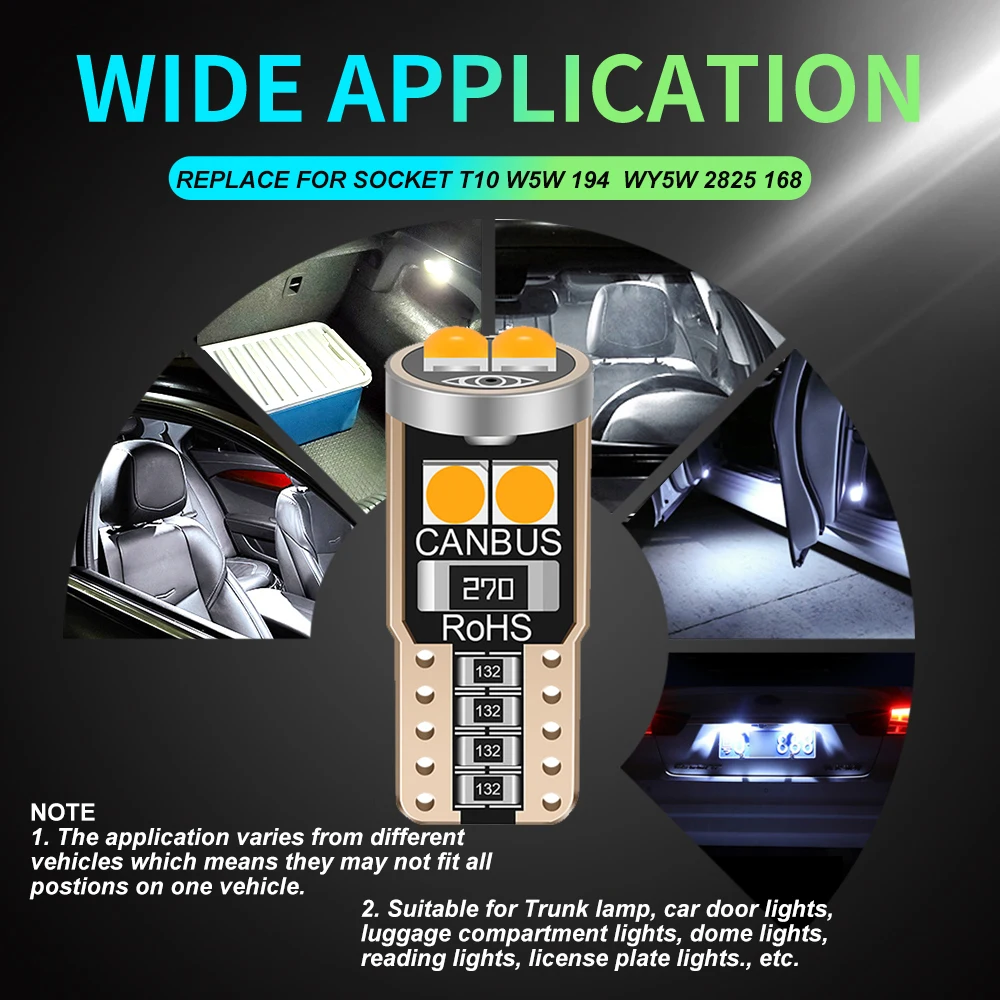 1Pcs T10 W5W WY5W 2825 Super Bright LED Canbus No Error Car Interior Reading Dome Lights Auto Parking Lamp Wedge Tail Side Bulb - Image 4