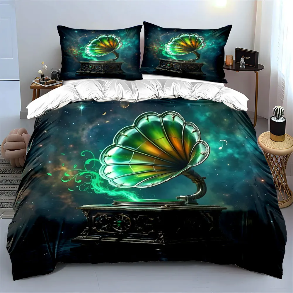 

Vintage Decorative Gramophone Set Multiple sizes kid's and adults' bedroom Exquisite 3PC bedding set, gift