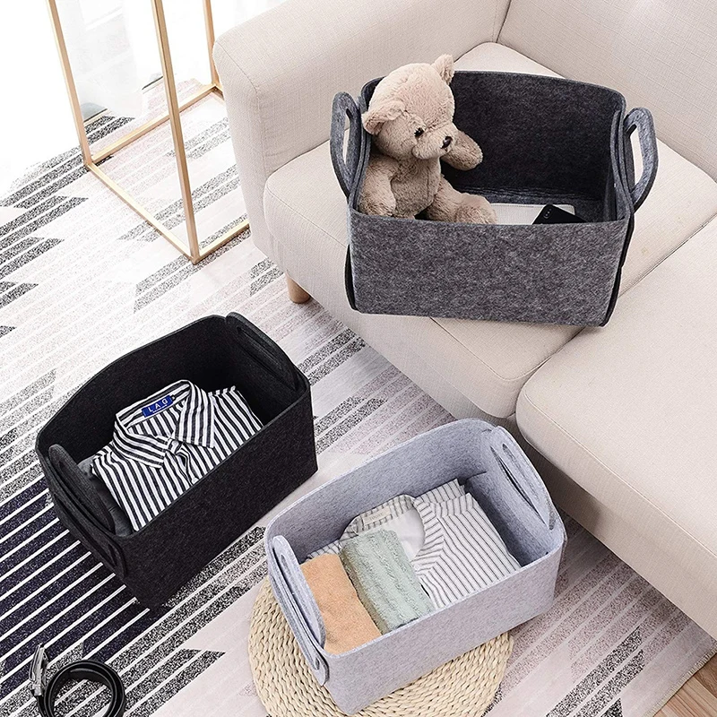 Foldable Felt Storage Basket Laundry Basket Desktop Sundries Underwear Toy Storage Box Cosmetic Stationery Container Basket