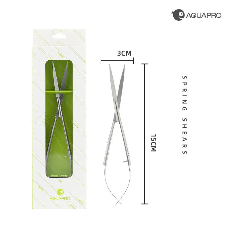 Stainless Steel Curved Straight Spring Shears Scissor Aquarium Aquascaping Plant CleaningTools Fish Tank Landscape Accessories