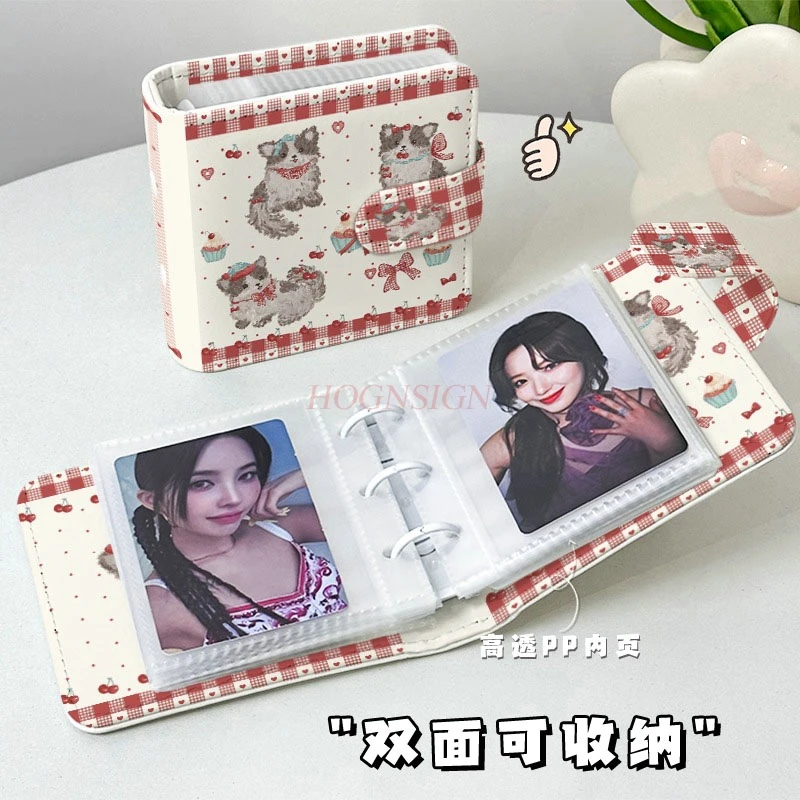 1book Cherry Cat Cartoon Storage Book PU Leather Soft Shell Detachable Insert Dustproof Book 3-inch One Palace Grid