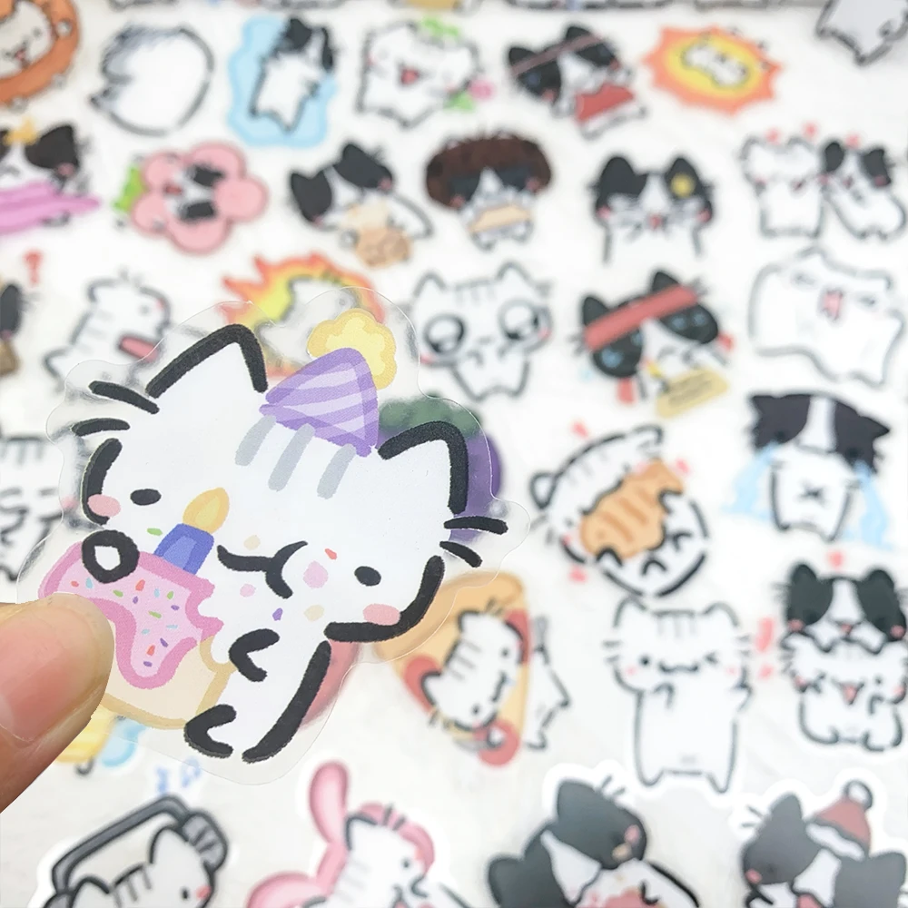 54 stücke Kleine Katze Transparent PET Aufkleber Aufkleber Für Laptop Sammelalbum Koffer Gitarre DIY Ästhetische Aufkleber Kreative Geschenke – Detail 8