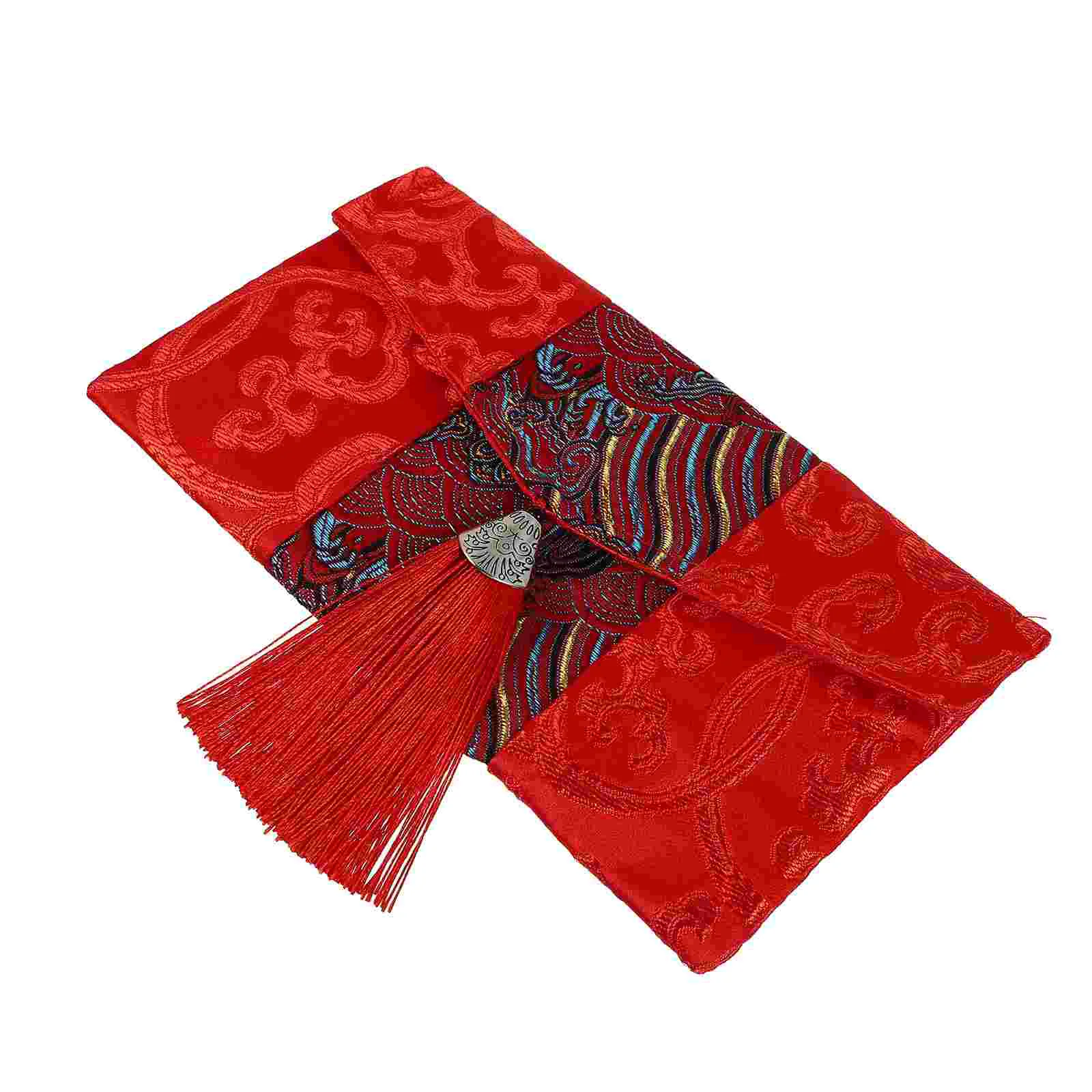 

Red Purse Chinese Lai See Fabric Envelope Spring Festival Slim Wallet for Women