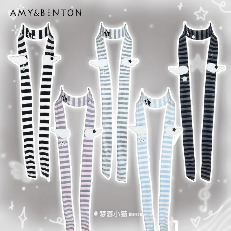 

Осень-зима, шарф в полоску с крылатыми звездами, японский корейский стиль, субкультура, милый мультяшный принт, теплый шарф для шеи, субкультура, готический шарф