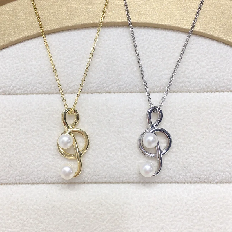 

AAAA Quality 5-6mm Bread Round Freshwater Pearl Pendant Necklaces for Women Musical Notation 40+5cm Adjustable Pendant