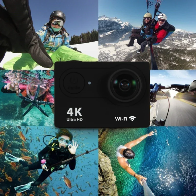 Portable Action Camera Ultra HD 4K/30fps WiFi 2.0-Inch 170D Underwater Waterproof Helmet Video Recording Camera Remote Sport Cam