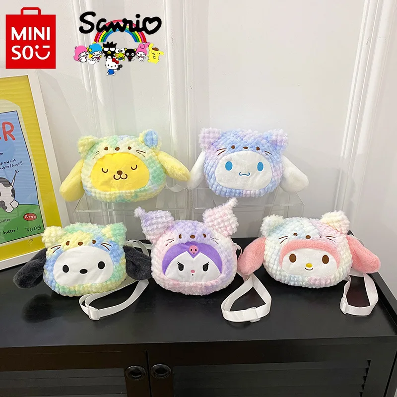 MINISO 2024 Sanrio New Children's Plush Bag Fashionable High Quality Girl Shoulder Bag Cartoon Casual Portable Storage Bag