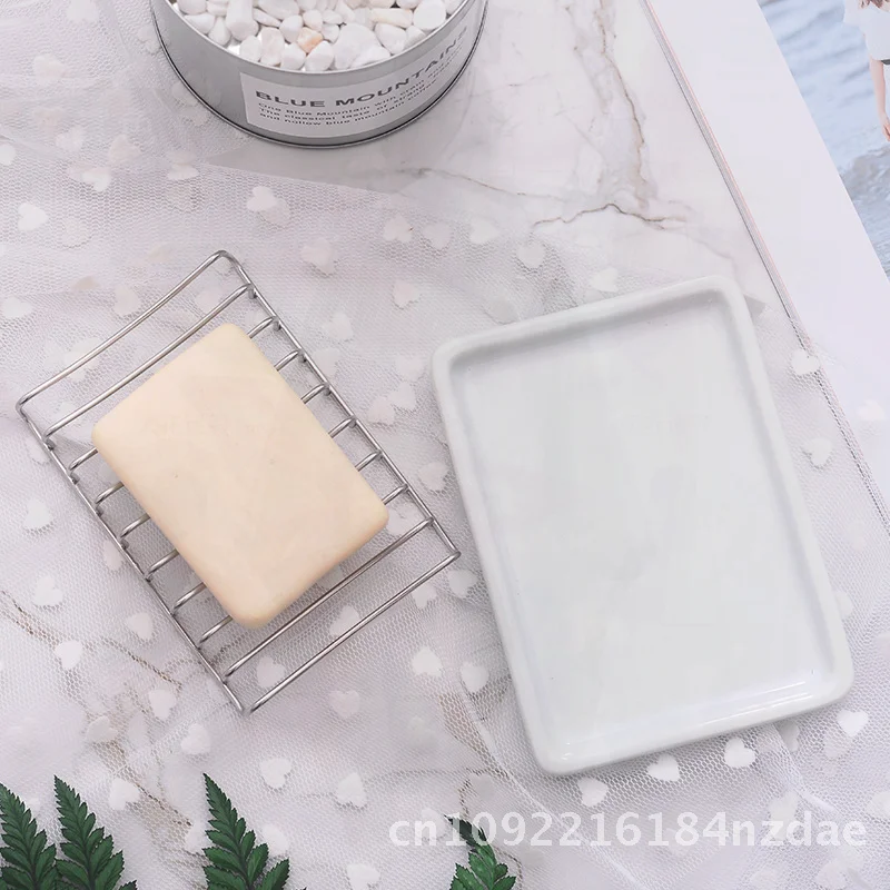 

Creative Non-Printed Ceramic Soap Dish Double-Layer Draining Rack Non-Perforated Bathroom Soap Box for Kitchen And Bath