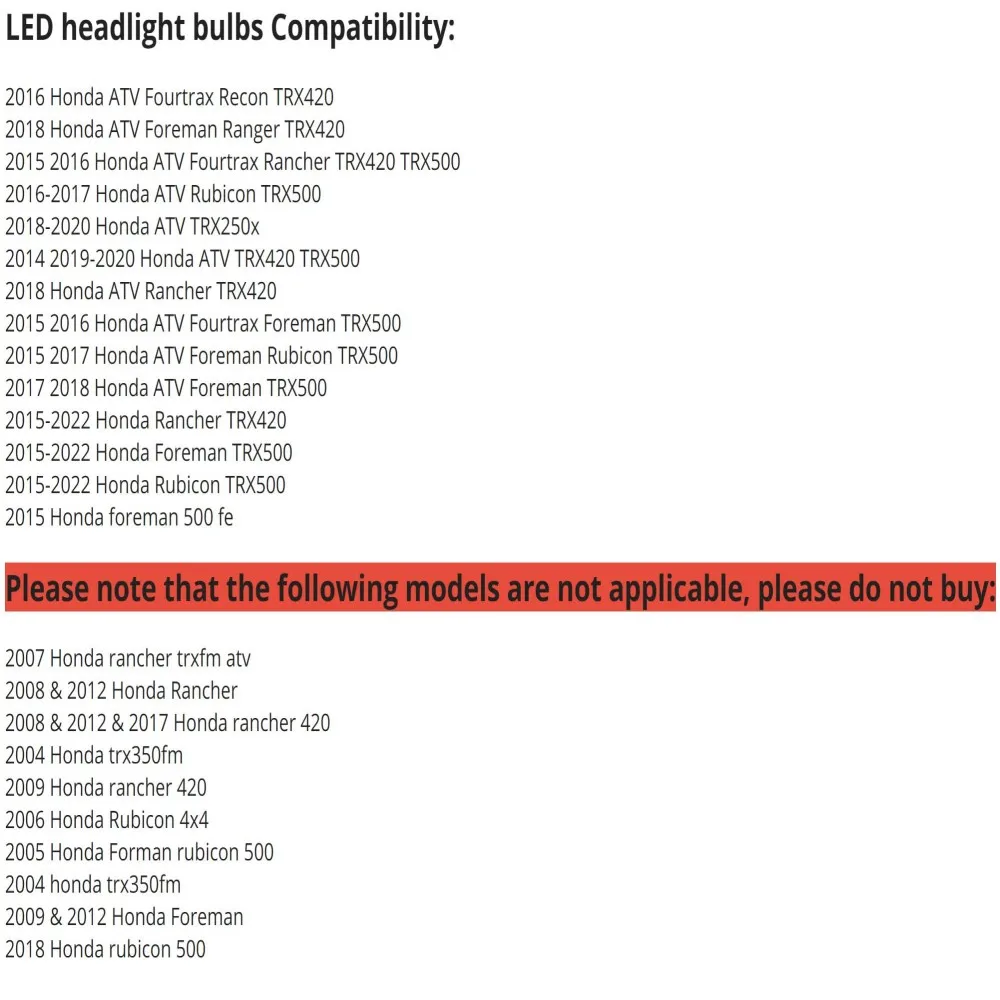 Compatibile con Honda Rancher TRX420 TRX500 luci 2014 2015 2016 2017 2018 2019 2020 2021 2022, lampadine muslimate, 600% Brigh