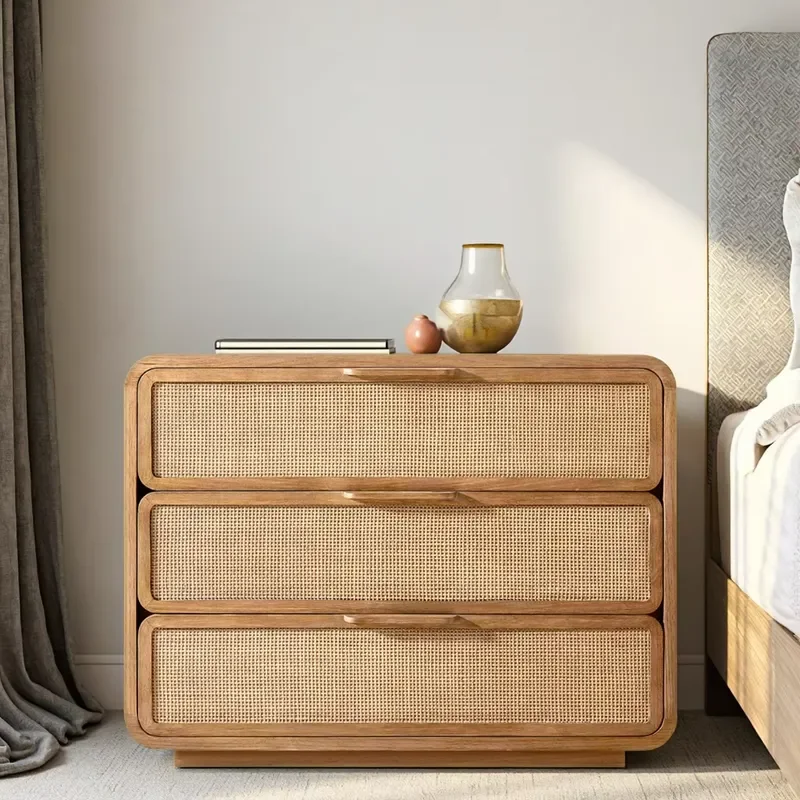 MYHOME Contemporary French Style 3-Drawer Bedside Nightstands High Quality Solid Oak Wood Bedroom Furniture Accent for Home