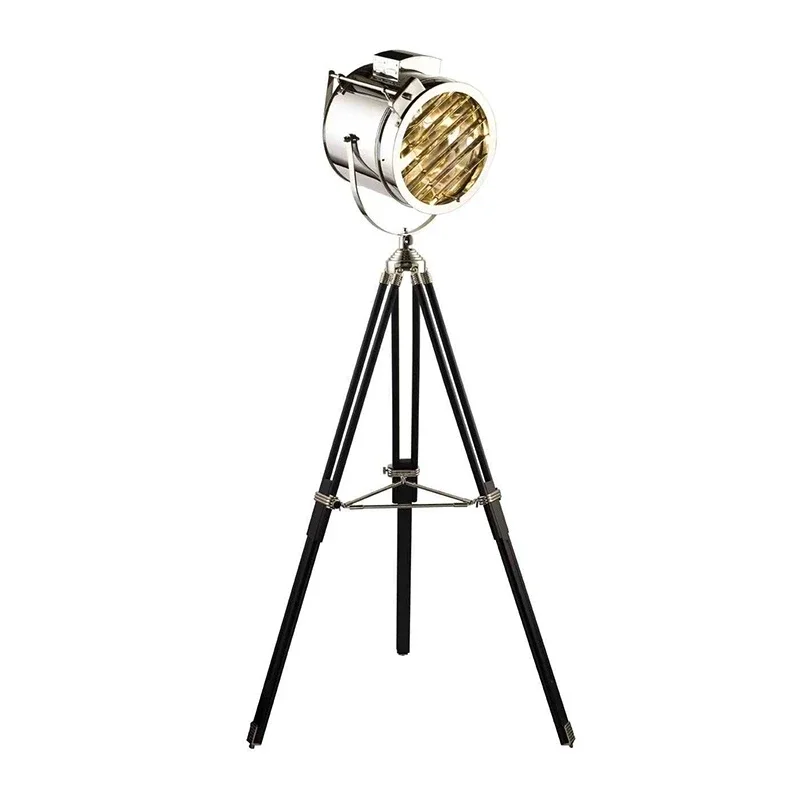 Retro Studio Tripod Floor Lamp, Silver Gold Industry Floor Lights, Wooden Corner Standing Lamps, Iluminação interior da sala de estar