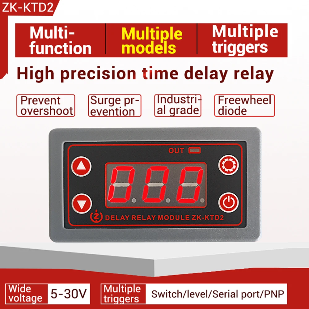 

ZK-KTD2/KTD4 Delay Relay Module 5V12V24V Fully Compatible Trigger Cycle Timing Industrial Anti-Overshoot Instrument Relay Module