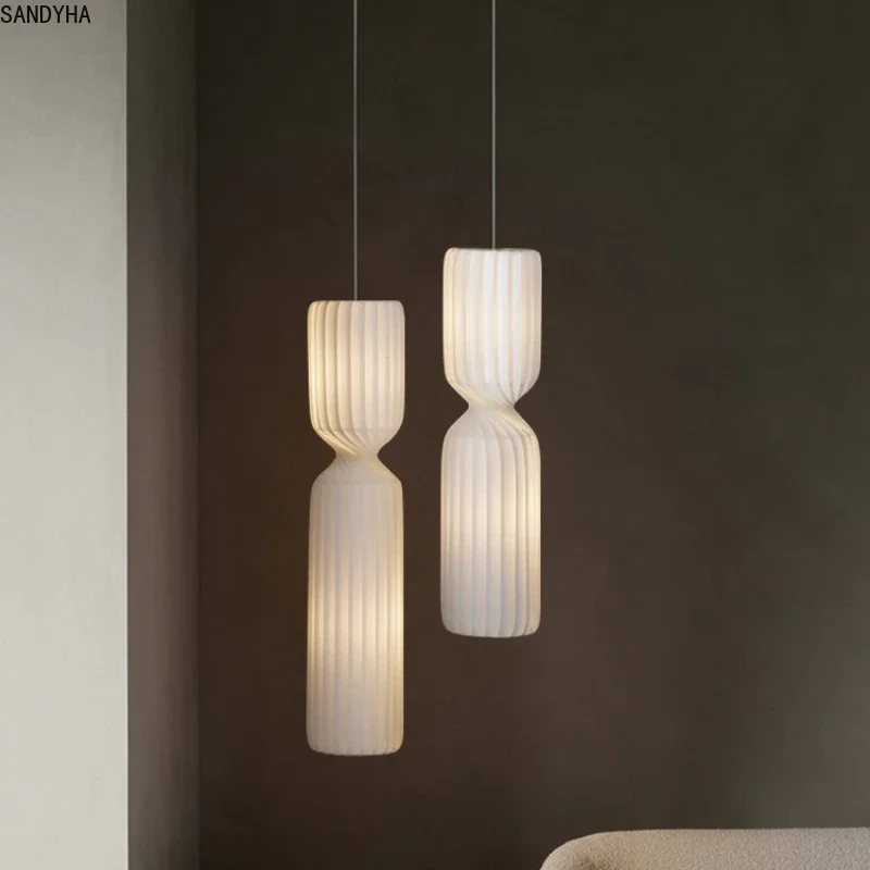 

SANDYHA Stylish Nordic Fabric Pendant Lights Spiral Stripe Lampshade Restaurant Chandelier Ideal for Living Room Dining Table