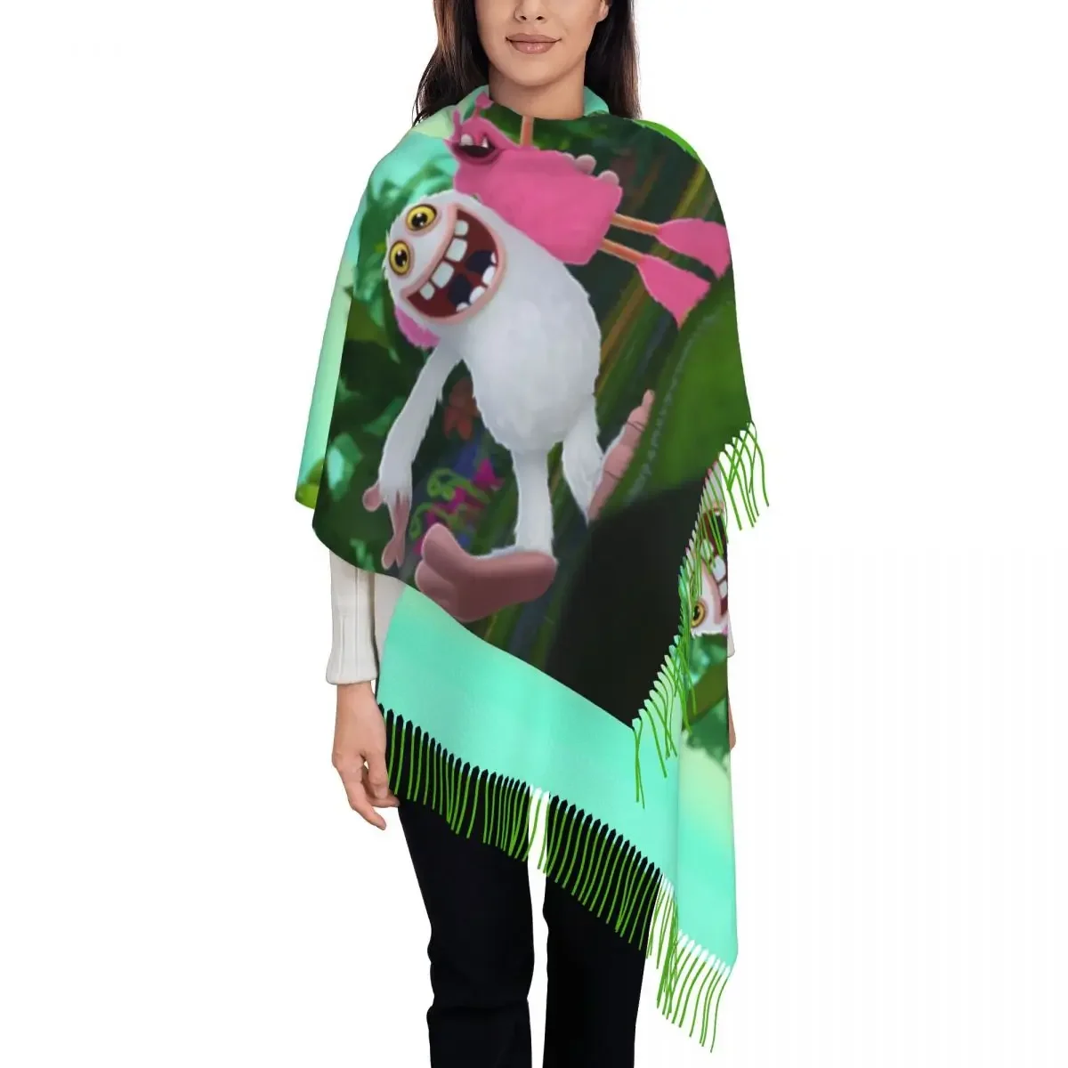 Luxury My Singing Monsters Tassel Scarf Women Winter Warm Shawls Wraps Ladies Cartoon Anime Game Scarves