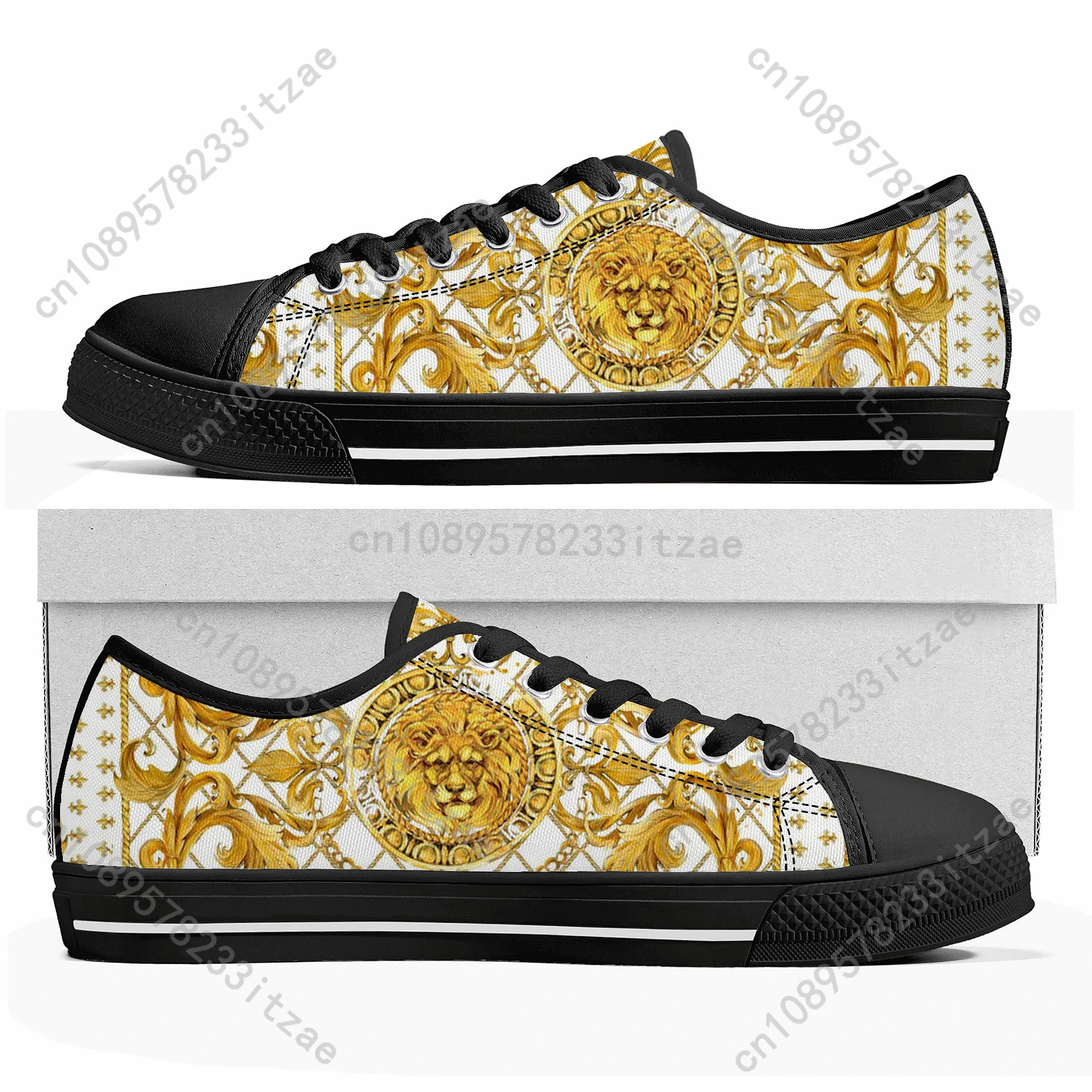 Luxury Golden Floral Prints Low Top Sneakers Mens Womens Teenager High Quality Canvas Sneaker couple Casual Shoes Custom Shoe