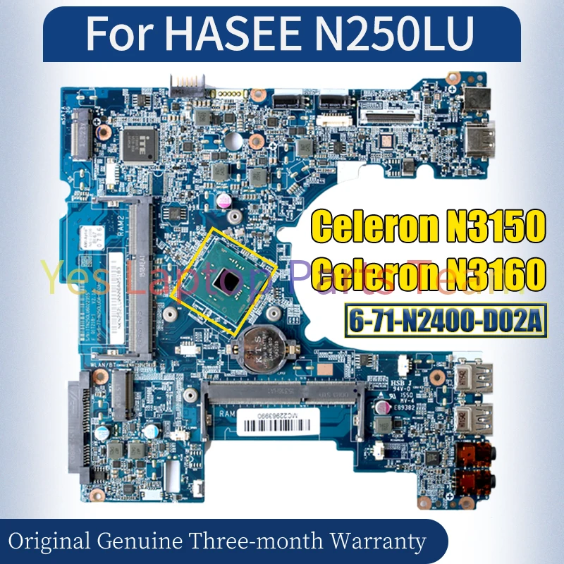 6-71-N2400-D02A For HASEE N250LU Laptop Mainboard Celeron N3150 Celeron N3160 6-77-N250LU0A-N02A-8J Notebook Motherboard